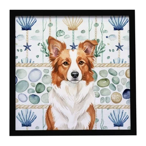 Red and White Border Collie Coastal Sea Glass Framed Metal Print Bathroom, Kitchen, Office, Home Decor Wall Art Ready to Hang, Square, 8X8 Red and White Border Collie Coastal Sea Glass Framed Metal Print Bathroom, Kitchen, Office, Home Decor Wall Art Ready to Hang, Square, 8X8