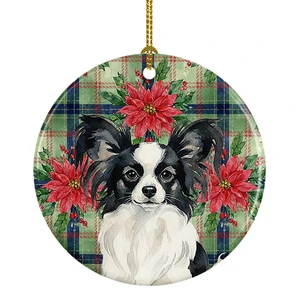 Black and White Papillon Christmas PoinsettIas Ceramic Ornament Christmas Tree Hanging Decorations for Home Christmas Holiday, Party, Gift, 3 in, Multicolor Black and White Papillon Christmas PoinsettIas Ceramic Ornament Christmas Tree Hanging Decorations for Home Christmas Holiday, Party, Gift, 3 in, Multicolor