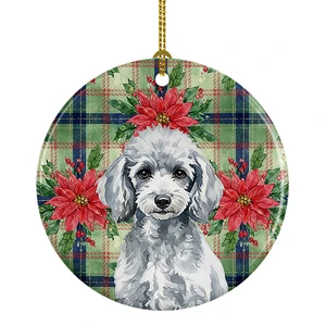 Miniature Silver Poodle Christmas PoinsettIas Ceramic Ornament Christmas Tree Hanging Decorations for Home Christmas Holiday, Party, Gift, 3 in, Multicolor Miniature Silver Poodle Christmas PoinsettIas Ceramic Ornament Christmas Tree Hanging Decorations for Home Christmas Holiday, Party, Gift, 3 in, Multicolor