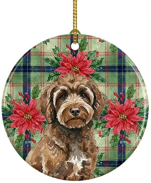 Brown Portuguese Water Dog Christmas PoinsettIas Ceramic Ornament Christmas Tree Hanging Decorations for Home Christmas Holiday, Party, Gift, 3 in, Multicolor Brown Portuguese Water Dog Christmas PoinsettIas Ceramic Ornament Christmas Tree Hanging Decorations for Home Christmas Holiday, Party, Gift, 3 in, Multicolor