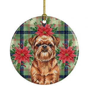 Red Brussels Griffon Christmas PoinsettIas Ceramic Ornament Christmas Tree Hanging Decorations for Home Christmas Holiday, Party, Gift, 3 in, Multicolor Red Brussels Griffon Christmas PoinsettIas Ceramic Ornament Christmas Tree Hanging Decorations for Home Christmas Holiday, Party, Gift, 3 in, Multicolor
