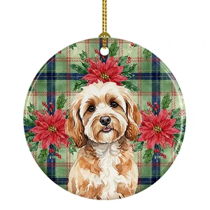 Cavapoo Christmas PoinsettIas Ceramic Ornament Christmas Tree Hanging Decorations for Home Christmas Holiday, Party, Gift, 3 in, Multicolor Cavapoo Christmas PoinsettIas Ceramic Ornament Christmas Tree Hanging Decorations for Home Christmas Holiday, Party, Gift, 3 in, Multicolor