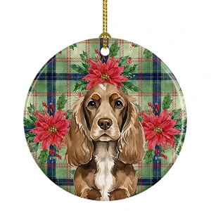 Chocolate Cocker Spaniel Christmas PoinsettIas Ceramic Ornament Christmas Tree Hanging Decorations for Home Christmas Holiday, Party, Gift, 3 in, Multicolor Chocolate Cocker Spaniel Christmas PoinsettIas Ceramic Ornament Christmas Tree Hanging Decorations for Home Christmas Holiday, Party, Gift, 3 in, Multicolor