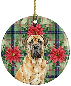 Fawn English Mastiff Christmas PoinsettIas Ceramic Ornament Christmas Tree Hanging Decorations for Home Christmas Holiday, Party, Gift, 3 in, Multicolor Fawn English Mastiff Christmas PoinsettIas Ceramic Ornament Christmas Tree Hanging Decorations for Home Christmas Holiday, Party, Gift, 3 in, Multicolor