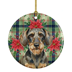 Wirehaired Wild Boar Dachshund Christmas PoinsettIas Ceramic Ornament Christmas Tree Hanging Decorations for Home Christmas Holiday, Party, Gift, 3 in, Multicolor Wirehaired Wild Boar Dachshund Christmas PoinsettIas Ceramic Ornament Christmas Tree Hanging Decorations for Home Christmas Holiday, Party, Gift, 3 in, Multicolor