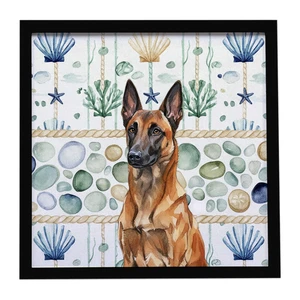 Mahogany Belgian Malinois Coastal Sea Glass Framed Metal Print Bathroom, Kitchen, Office, Home Decor Wall Art Ready to Hang, Square, 8X8 Mahogany Belgian Malinois Coastal Sea Glass Framed Metal Print Bathroom, Kitchen, Office, Home Decor Wall Art Ready to Hang, Square, 8X8