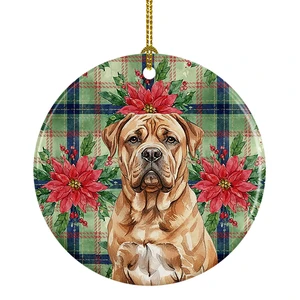 Dogue de Bordeaux Christmas PoinsettIas Ceramic Ornament Christmas Tree Hanging Decorations for Home Christmas Holiday, Party, Gift, 3 in, Multicolor Dogue de Bordeaux Christmas PoinsettIas Ceramic Ornament Christmas Tree Hanging Decorations for Home Christmas Holiday, Party, Gift, 3 in, Multicolor