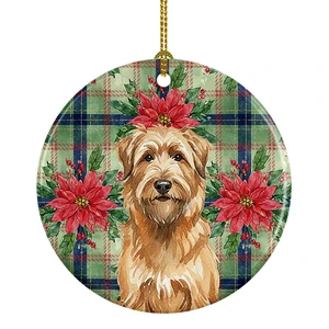 Tawny Briard Christmas PoinsettIas Ceramic Ornament Christmas Tree Hanging Decorations for Home Christmas Holiday, Party, Gift, 3 in, Multicolor Tawny Briard Christmas PoinsettIas Ceramic Ornament Christmas Tree Hanging Decorations for Home Christmas Holiday, Party, Gift, 3 in, Multicolor