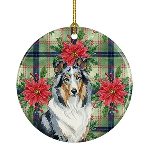 Blue Merle Collie Christmas PoinsettIas Ceramic Ornament Christmas Tree Hanging Decorations for Home Christmas Holiday, Party, Gift, 3 in, Multicolor Blue Merle Collie Christmas PoinsettIas Ceramic Ornament Christmas Tree Hanging Decorations for Home Christmas Holiday, Party, Gift, 3 in, Multicolor