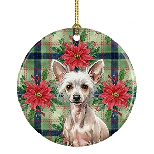 Hairless Chinese Crested Christmas PoinsettIas Ceramic Ornament Christmas Tree Hanging Decorations for Home Christmas Holiday, Party, Gift, 3 in, Multicolor Hairless Chinese Crested Christmas PoinsettIas Ceramic Ornament Christmas Tree Hanging Decorations for Home Christmas Holiday, Party, Gift, 3 in, Multicolor