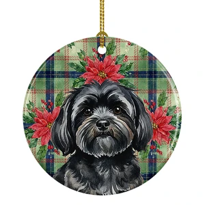 Black Lhasa Apso Christmas PoinsettIas Ceramic Ornament Christmas Tree Hanging Decorations for Home Christmas Holiday, Party, Gift, 3 in, Multicolor Black Lhasa Apso Christmas PoinsettIas Ceramic Ornament Christmas Tree Hanging Decorations for Home Christmas Holiday, Party, Gift, 3 in, Multicolor