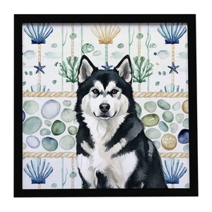 Black and White Alaskan Malamute Coastal Sea Glass Framed Metal Print Bathroom, Kitchen, Office, Home Decor Wall Art Ready to Hang, Square, 8X8 Black and White Alaskan Malamute Coastal Sea Glass Framed Metal Print Bathroom, Kitchen, Office, Home Decor Wall Art Ready to Hang, Square, 8X8