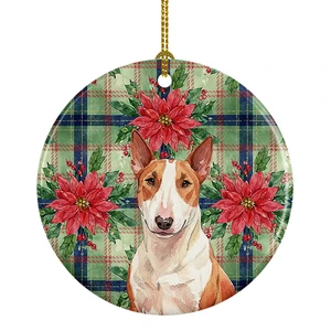 Red and White Bull Terrier Christmas PoinsettIas Ceramic Ornament Christmas Tree Hanging Decorations for Home Christmas Holiday, Party, Gift, 3 in, Multicolor Red and White Bull Terrier Christmas PoinsettIas Ceramic Ornament Christmas Tree Hanging Decorations for Home Christmas Holiday, Party, Gift, 3 in, Multicolor