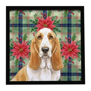 Lemon and White Basset Hound Christmas PoinsettIas Framed Metal Print Bathroom, Kitchen, Office, Home Decor Wall Art Ready to Hang, Square, 8X8 Lemon and White Basset Hound Christmas PoinsettIas Framed Metal Print Bathroom, Kitchen, Office, Home Decor Wall Art Ready to Hang, Square, 8X8