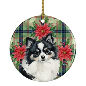 Black and White Pomeranian Christmas PoinsettIas Ceramic Ornament Christmas Tree Hanging Decorations for Home Christmas Holiday, Party, Gift, 3 in, Multicolor Black and White Pomeranian Christmas PoinsettIas Ceramic Ornament Christmas Tree Hanging Decorations for Home Christmas Holiday, Party, Gift, 3 in, Multicolor