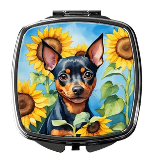 Miniature Pinscher in Sunflowers Compact Mirror Decorative Travel Makeup Mirror for Women Girls Gifts Pocket Makeup Mirror Folding Handheld Miniature Pinscher in Sunflowers Compact Mirror Decorative Travel Makeup Mirror for Women Girls Gifts Pocket Makeup Mirror Folding Handheld