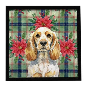 Lemon Roan English Cocker Spaniel Christmas PoinsettIas Framed Metal Print Bathroom, Kitchen, Office, Home Decor Wall Art Ready to Hang, Square, 8X8 Lemon Roan English Cocker Spaniel Christmas PoinsettIas Framed Metal Print Bathroom, Kitchen, Office, Home Decor Wall Art Ready to Hang, Square, 8X8