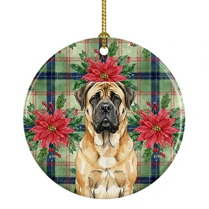 Fawn Mastiff Christmas PoinsettIas Ceramic Ornament Christmas Tree Hanging Decorations for Home Christmas Holiday, Party, Gift, 3 in, Multicolor Fawn Mastiff Christmas PoinsettIas Ceramic Ornament Christmas Tree Hanging Decorations for Home Christmas Holiday, Party, Gift, 3 in, Multicolor