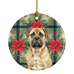 Bullmastiff Christmas PoinsettIas Ceramic Ornament Christmas Tree Hanging Decorations for Home Christmas Holiday, Party, Gift, 3 in, Multicolor Bullmastiff Christmas PoinsettIas Ceramic Ornament Christmas Tree Hanging Decorations for Home Christmas Holiday, Party, Gift, 3 in, Multicolor