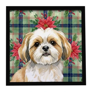 Gold and White Shih Tzu Christmas PoinsettIas Framed Metal Print Bathroom, Kitchen, Office, Home Decor Wall Art Ready to Hang, Square, 8X8 Gold and White Shih Tzu Christmas PoinsettIas Framed Metal Print Bathroom, Kitchen, Office, Home Decor Wall Art Ready to Hang, Square, 8X8