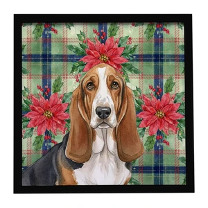 Tricolor and White Basset Hound Christmas PoinsettIas Framed Metal Print Bathroom, Kitchen, Office, Home Decor Wall Art Ready to Hang, Square, 8X8 Tricolor and White Basset Hound Christmas PoinsettIas Framed Metal Print Bathroom, Kitchen, Office, Home Decor Wall Art Ready to Hang, Square, 8X8