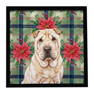Shar Pei Christmas PoinsettIas Framed Metal Print Bathroom, Kitchen, Office, Home Decor Wall Art Ready to Hang, Square, 8X8 Shar Pei Christmas PoinsettIas Framed Metal Print Bathroom, Kitchen, Office, Home Decor Wall Art Ready to Hang, Square, 8X8