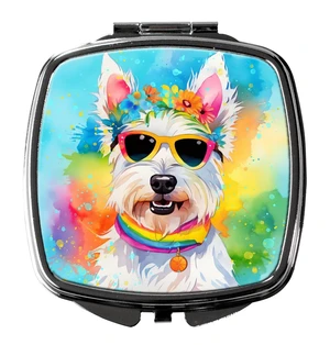 Westie Hippie Dawg Compact Mirror Decorative Travel Makeup Mirror for Women Girls Gifts Pocket Makeup Mirror Folding Handheld Westie Hippie Dawg Compact Mirror Decorative Travel Makeup Mirror for Women Girls Gifts Pocket Makeup Mirror Folding Handheld