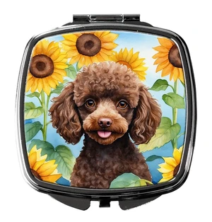 Chocolate Poodle in Sunflowers Compact Mirror Decorative Travel Makeup Mirror for Women Girls Gifts Pocket Makeup Mirror Folding Handheld Chocolate Poodle in Sunflowers Compact Mirror Decorative Travel Makeup Mirror for Women Girls Gifts Pocket Makeup Mirror Folding Handheld
