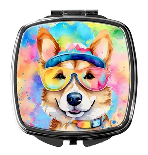 Corgi Hippie Dawg Compact Mirror Decorative Travel Makeup Mirror for Women Girls Gifts Pocket Makeup Mirror Folding Handheld Corgi Hippie Dawg Compact Mirror Decorative Travel Makeup Mirror for Women Girls Gifts Pocket Makeup Mirror Folding Handheld