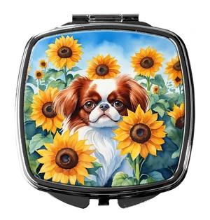 Japanese Chin in Sunflowers Compact Mirror Decorative Travel Makeup Mirror for Women Girls Gifts Pocket Makeup Mirror Folding Handheld Japanese Chin in Sunflowers Compact Mirror Decorative Travel Makeup Mirror for Women Girls Gifts Pocket Makeup Mirror Folding Handheld