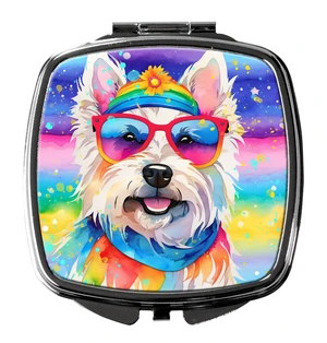 Westie Hippie Dawg Compact Mirror Decorative Travel Makeup Mirror for Women Girls Gifts Pocket Makeup Mirror Folding Handheld Westie Hippie Dawg Compact Mirror Decorative Travel Makeup Mirror for Women Girls Gifts Pocket Makeup Mirror Folding Handheld