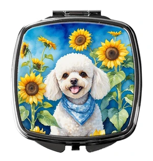 White Poodle in Sunflowers Compact Mirror Decorative Travel Makeup Mirror for Women Girls Gifts Pocket Makeup Mirror Folding Handheld White Poodle in Sunflowers Compact Mirror Decorative Travel Makeup Mirror for Women Girls Gifts Pocket Makeup Mirror Folding Handheld