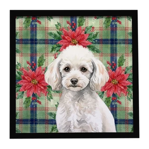 Miniature White Poodle Christmas PoinsettIas Framed Metal Print Bathroom, Kitchen, Office, Home Decor Wall Art Ready to Hang, Square, 8X8 Miniature White Poodle Christmas PoinsettIas Framed Metal Print Bathroom, Kitchen, Office, Home Decor Wall Art Ready to Hang, Square, 8X8