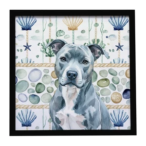 Blue American Staffordshire Terrier Coastal Sea Glass Framed Metal Print Bathroom, Kitchen, Office, Home Decor Wall Art Ready to Hang, Square, 8X8 Blue American Staffordshire Terrier Coastal Sea Glass Framed Metal Print Bathroom, Kitchen, Office, Home Decor Wall Art Ready to Hang, Square, 8X8