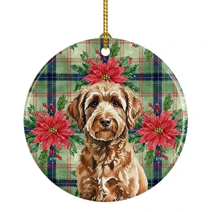 Chocolate Labradoodle Christmas PoinsettIas Ceramic Ornament Christmas Tree Hanging Decorations for Home Christmas Holiday, Party, Gift, 3 in, Multicolor Chocolate Labradoodle Christmas PoinsettIas Ceramic Ornament Christmas Tree Hanging Decorations for Home Christmas Holiday, Party, Gift, 3 in, Multicolor