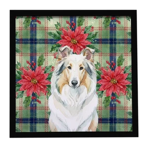 White Collie Christmas PoinsettIas Framed Metal Print Bathroom, Kitchen, Office, Home Decor Wall Art Ready to Hang, Square, 8X8 White Collie Christmas PoinsettIas Framed Metal Print Bathroom, Kitchen, Office, Home Decor Wall Art Ready to Hang, Square, 8X8