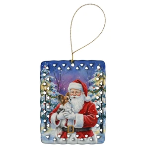 Papillon with Santa Claus Porcelain Ornament Christmas Tree Hanging Decorations for Home Christmas Holiday, Rectangle, Gift, Multicolor Papillon with Santa Claus Porcelain Ornament Christmas Tree Hanging Decorations for Home Christmas Holiday, Rectangle, Gift, Multicolor
