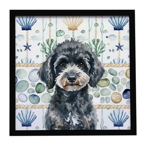 Miniature Black Poodle Coastal Sea Glass Framed Metal Print Bathroom, Kitchen, Office, Home Decor Wall Art Ready to Hang, Square, 8X8 Miniature Black Poodle Coastal Sea Glass Framed Metal Print Bathroom, Kitchen, Office, Home Decor Wall Art Ready to Hang, Square, 8X8