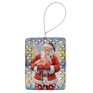 Flamingo with Santa Claus Porcelain Ornament Christmas Tree Hanging Decorations for Home Christmas Holiday, Rectangle, Gift, Multicolor Flamingo with Santa Claus Porcelain Ornament Christmas Tree Hanging Decorations for Home Christmas Holiday, Rectangle, Gift, Multicolor