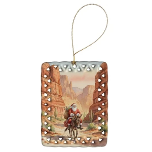 Santa Claus in the Desert Canyon Christmas Porcelain Ornament Christmas Tree Hanging Decorations for Home Christmas Holiday, Rectangle, Gift, Multicolor Santa Claus in the Desert Canyon Christmas Porcelain Ornament Christmas Tree Hanging Decorations for Home Christmas Holiday, Rectangle, Gift, Multicolor
