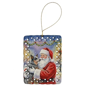 Australian Cattle Dog with Santa Claus Porcelain Ornament Christmas Tree Hanging Decorations for Home Christmas Holiday, Rectangle, Gift, Multicolor Australian Cattle Dog with Santa Claus Porcelain Ornament Christmas Tree Hanging Decorations for Home Christmas Holiday, Rectangle, Gift, Multicolor
