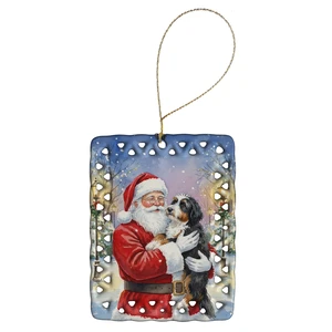 Bernedoodle with Santa Claus Porcelain Ornament Christmas Tree Hanging Decorations for Home Christmas Holiday, Rectangle, Gift, Multicolor Bernedoodle with Santa Claus Porcelain Ornament Christmas Tree Hanging Decorations for Home Christmas Holiday, Rectangle, Gift, Multicolor