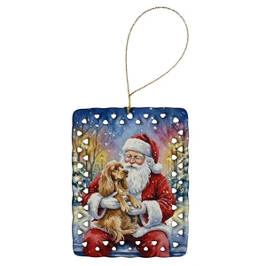 Cocker Spaniel with Santa Claus Porcelain Ornament Christmas Tree Hanging Decorations for Home Christmas Holiday, Rectangle, Gift, Multicolor Cocker Spaniel with Santa Claus Porcelain Ornament Christmas Tree Hanging Decorations for Home Christmas Holiday, Rectangle, Gift, Multicolor