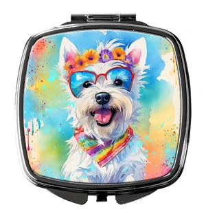 Westie Hippie Dawg Compact Mirror Decorative Travel Makeup Mirror for Women Girls Gifts Pocket Makeup Mirror Folding Handheld Westie Hippie Dawg Compact Mirror Decorative Travel Makeup Mirror for Women Girls Gifts Pocket Makeup Mirror Folding Handheld