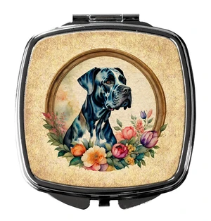 Great Dane and Flowers Compact Mirror Decorative Travel Makeup Mirror for Women Girls Gifts Pocket Makeup Mirror Folding Handheld Great Dane and Flowers Compact Mirror Decorative Travel Makeup Mirror for Women Girls Gifts Pocket Makeup Mirror Folding Handheld