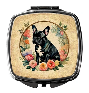 Black French Bulldog and Flowers Compact Mirror Decorative Travel Makeup Mirror for Women Girls Gifts Pocket Makeup Mirror Folding Handheld Black French Bulldog and Flowers Compact Mirror Decorative Travel Makeup Mirror for Women Girls Gifts Pocket Makeup Mirror Folding Handheld