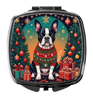 Boston Terrier Christmas Compact Mirror Decorative Travel Makeup Mirror for Women Girls Gifts Pocket Makeup Mirror Folding Handheld Boston Terrier Christmas Compact Mirror Decorative Travel Makeup Mirror for Women Girls Gifts Pocket Makeup Mirror Folding Handheld