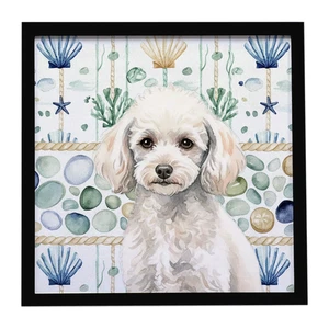 Miniature White Poodle Coastal Sea Glass Framed Metal Print Bathroom, Kitchen, Office, Home Decor Wall Art Ready to Hang, Square, 8X8 Miniature White Poodle Coastal Sea Glass Framed Metal Print Bathroom, Kitchen, Office, Home Decor Wall Art Ready to Hang, Square, 8X8