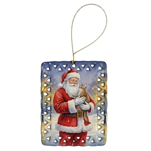 Malayan Cat with Santa Claus Porcelain Ornament Christmas Tree Hanging Decorations for Home Christmas Holiday, Rectangle, Gift, Multicolor Malayan Cat with Santa Claus Porcelain Ornament Christmas Tree Hanging Decorations for Home Christmas Holiday, Rectangle, Gift, Multicolor