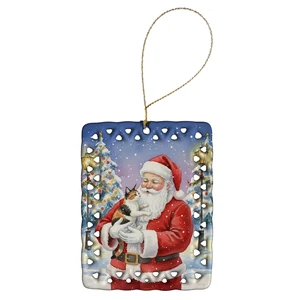 Japanese Bobtail Cat with Santa Claus Porcelain Ornament Christmas Tree Hanging Decorations for Home Christmas Holiday, Rectangle, Gift, Multicolor Japanese Bobtail Cat with Santa Claus Porcelain Ornament Christmas Tree Hanging Decorations for Home Christmas Holiday, Rectangle, Gift, Multicolor